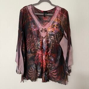 New Directions Woman Floral Paisley Beaded V-Neck Top Size 3X